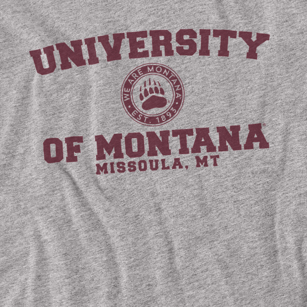 University of Montana Adult T-Shirt Circle Logo, Athletic Heather, S-5XL