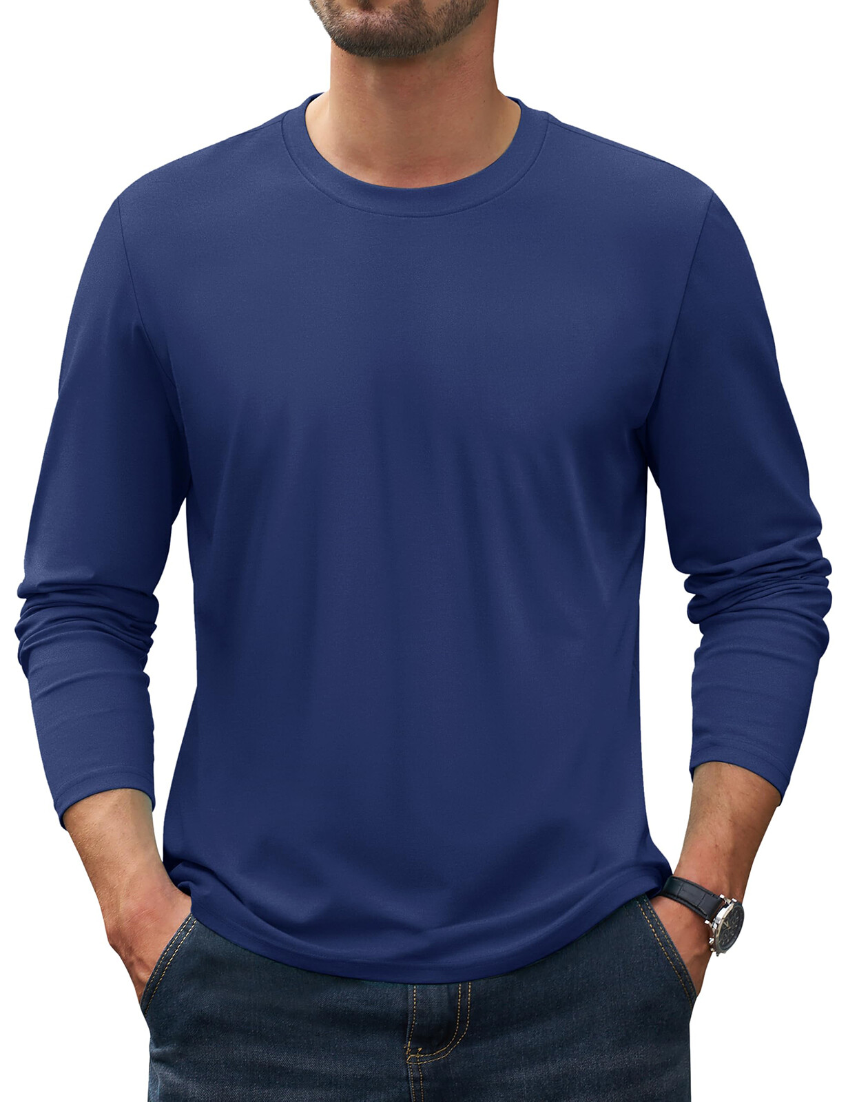 Mens Long Sleeve Shirts Cotton Moisture Wicking Undershirt Comfort Pullover Tops