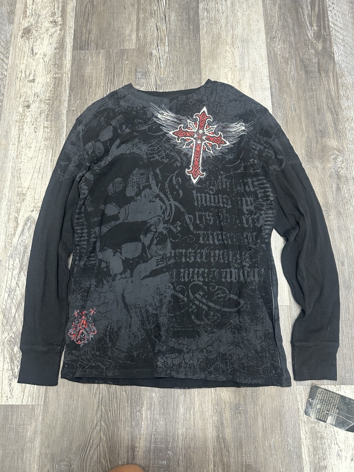 ARCHAIC by AFFLICTION Men’s Long Sleeve THERMAL Shirt AOP Y2K Grunge Cross