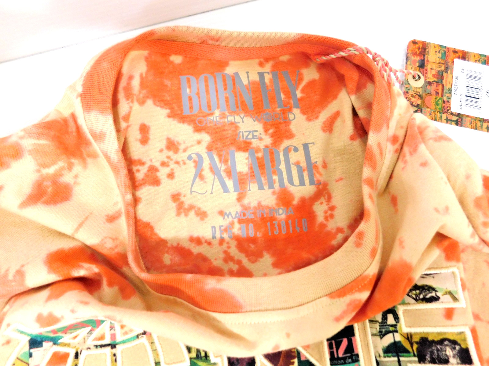 Rare Size 2X Large XXL Born Fly One Fly World t-shirt Orange Cream