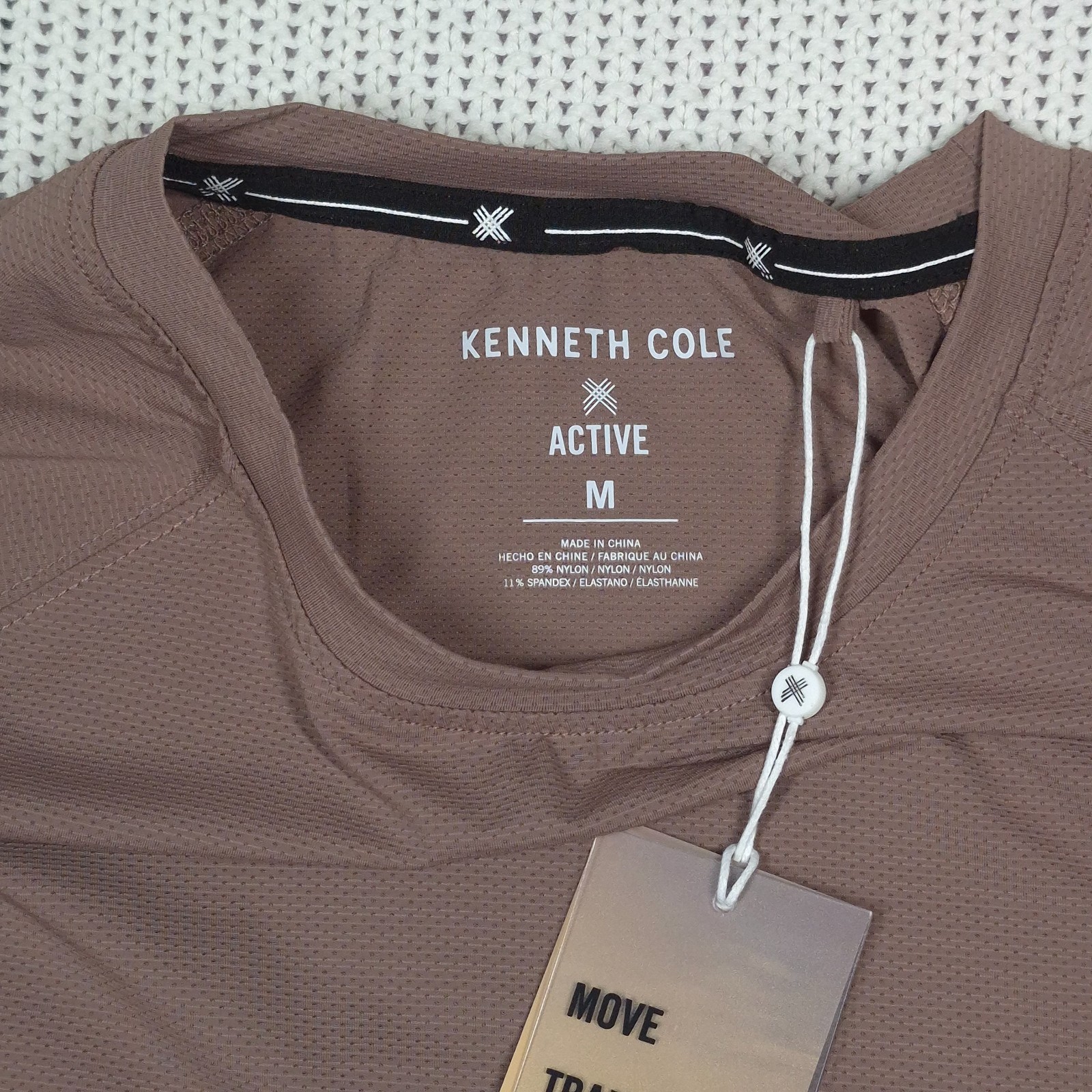 Kenneth Cole Tech Raglan Active Tee Shirt Sz. M Rose Taupe Stretch Curved Hem