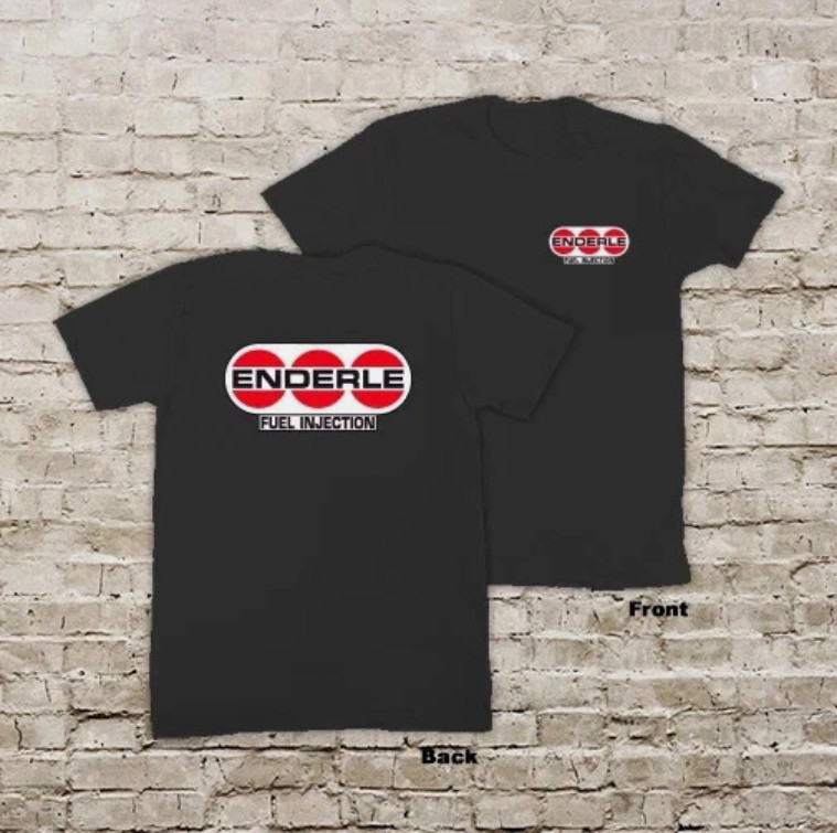 ENDERLE FUEL INJECTION AUTO RACING DRAG RACE HOT RAT ROD BLACK T-SHIRT Reprint