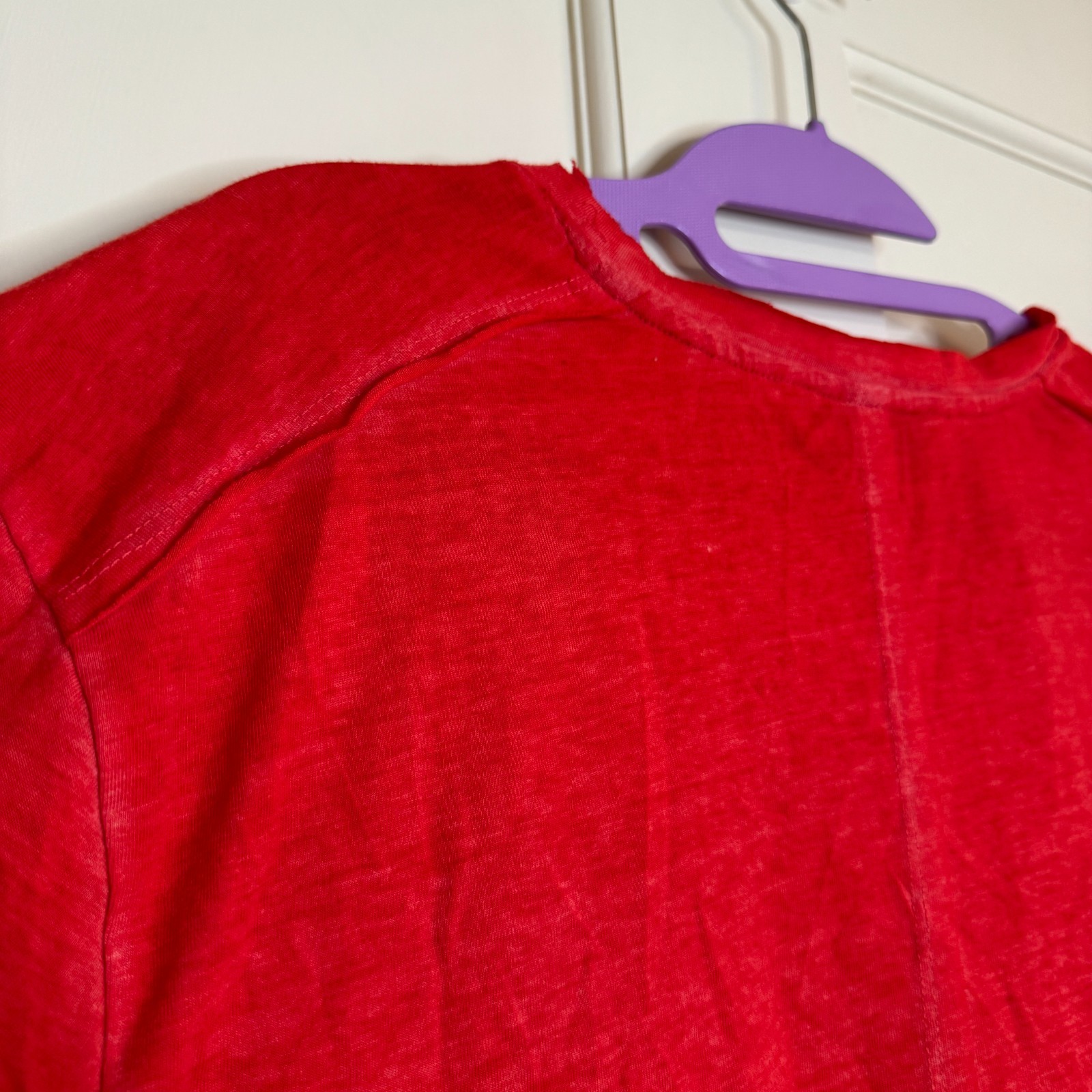 ELEVENPARIS Semi Sheer Raw Neckline and Hem Red Crewneck Tee Men’s Medium