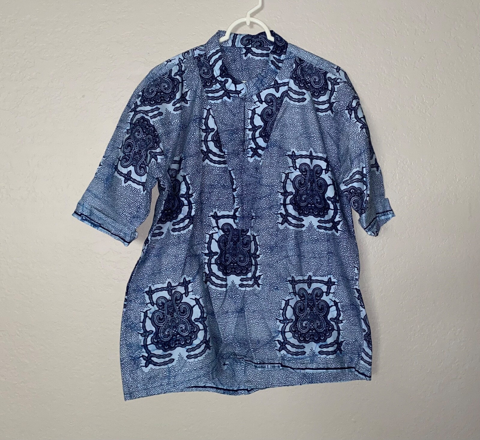 Cool design Pattern African Ghana ? Handmade Home hang Made shirt BLUE top M L ?