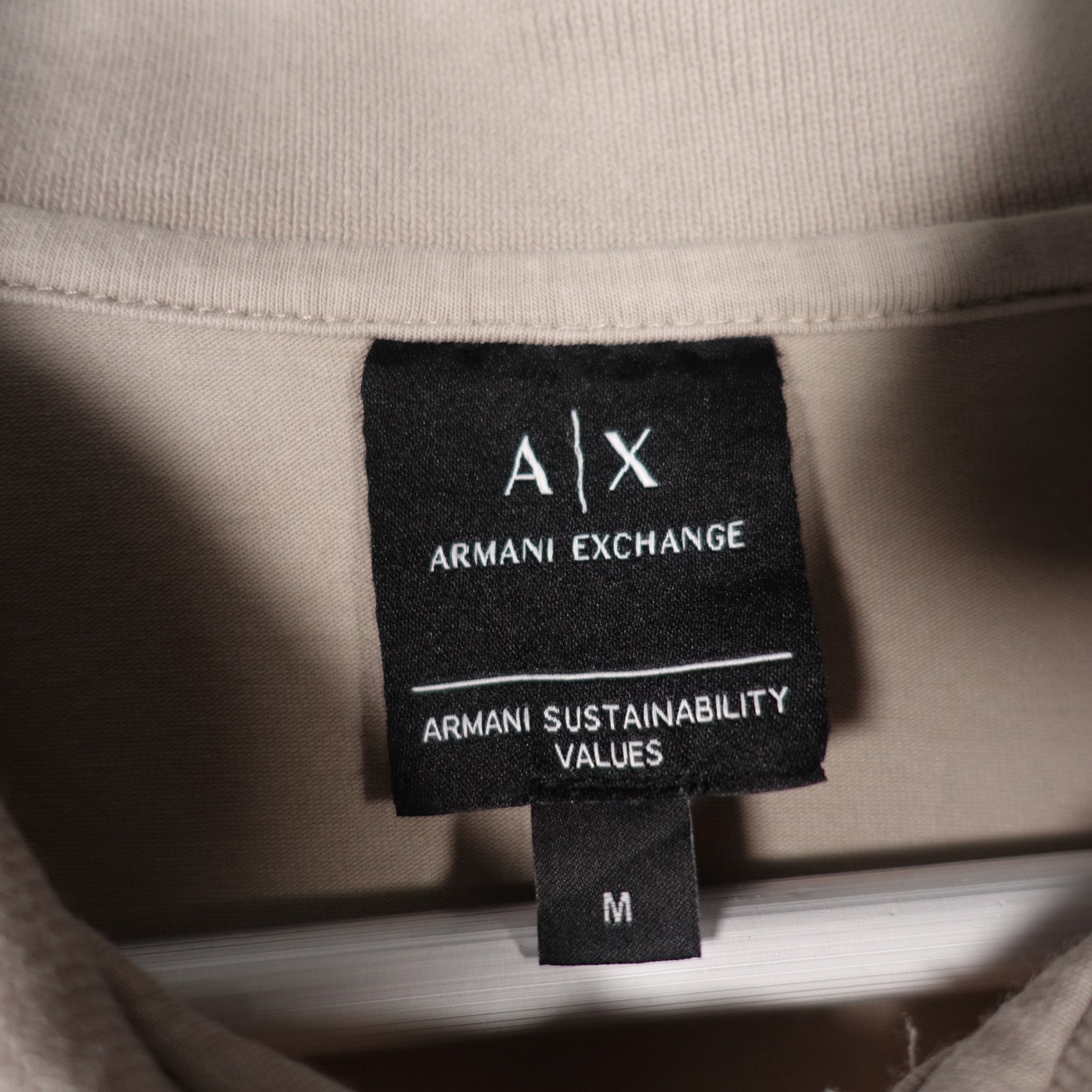 Armani Exchange Polo T Shirt Men Medium Beige Cotton 1/4 Zip Short Sleeve Rivera