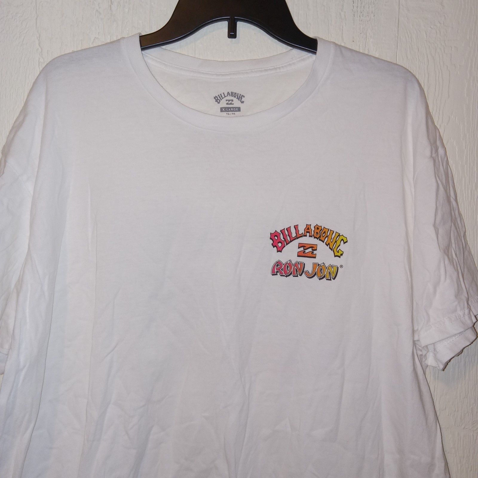 Billabong Crash T-Shirt Surf Men’s XL Surfing Skate White Yellow Pink 2-sided