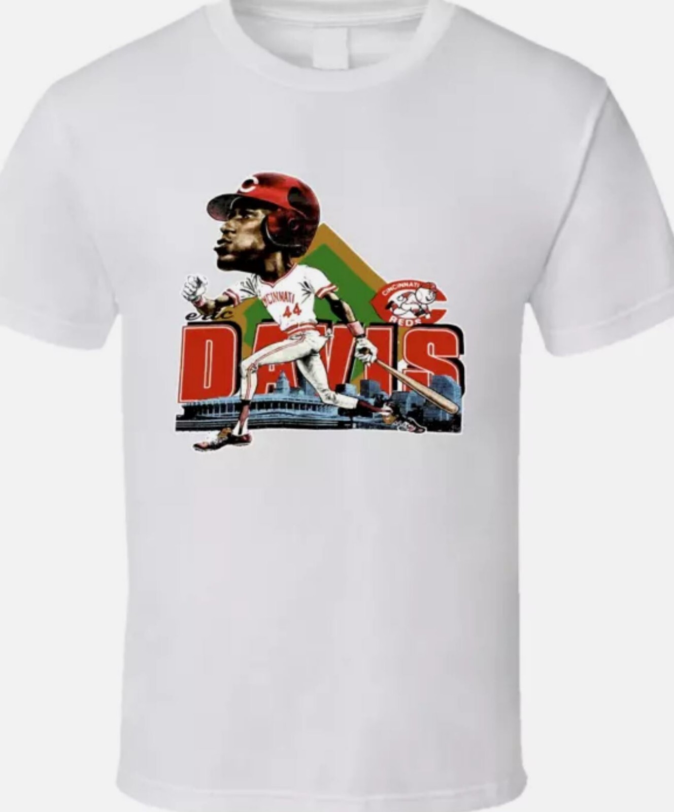Eric Davis Baseball Caricature White T-Shirt Gift Fans All Size unisex
