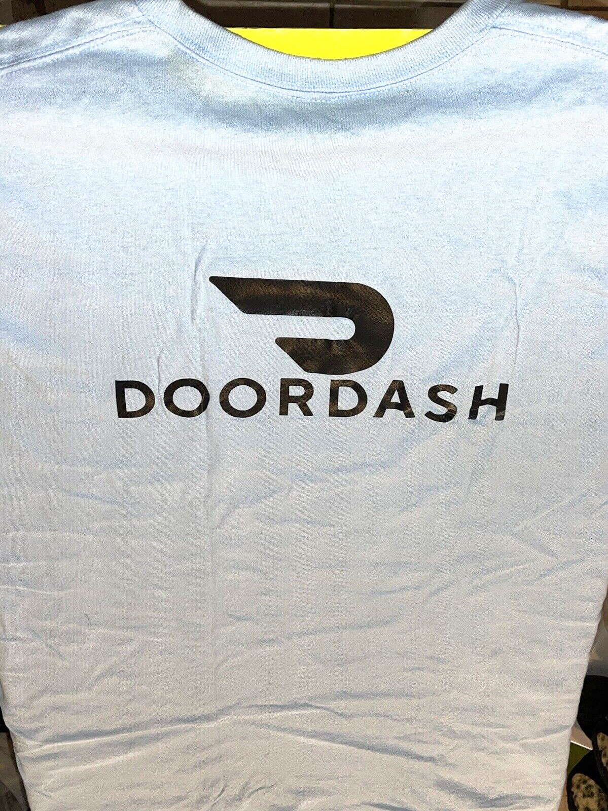 DoorDash Front & Back Food Delivery Driver SKY BLUE Short Sleeve 2XL Shirt *RARE