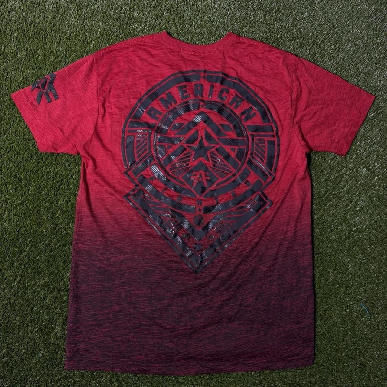 American Fighter Men’s Red To Black Ombré Gradient Graphic T-Shirt Size XL