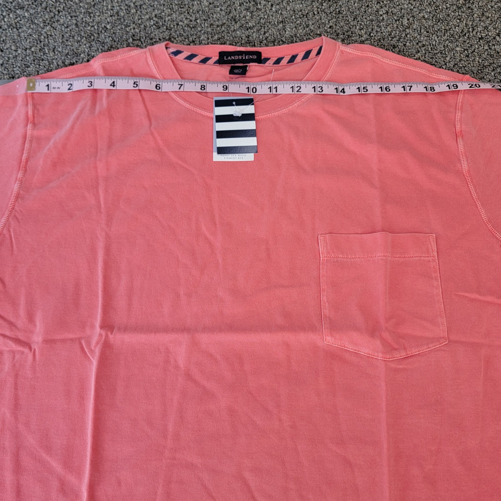 Land’s End Men’s XL 46-48 Deep Coral Sea Wash Pocket T-Shirt New With Tags