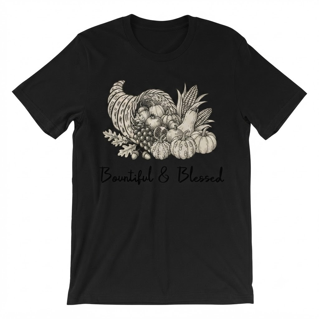 Bountiful & Blessed Thanksgiving Cornucopia Autumn Harvest Fall T-shirt