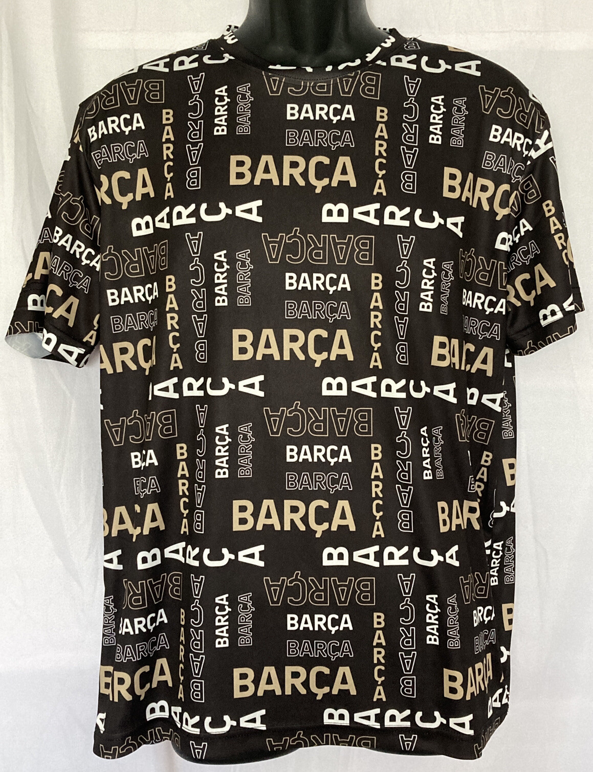 Barca FC Barcelona Mens Polyester Tshirt Sz L Black All Over Print Soccer Futbol