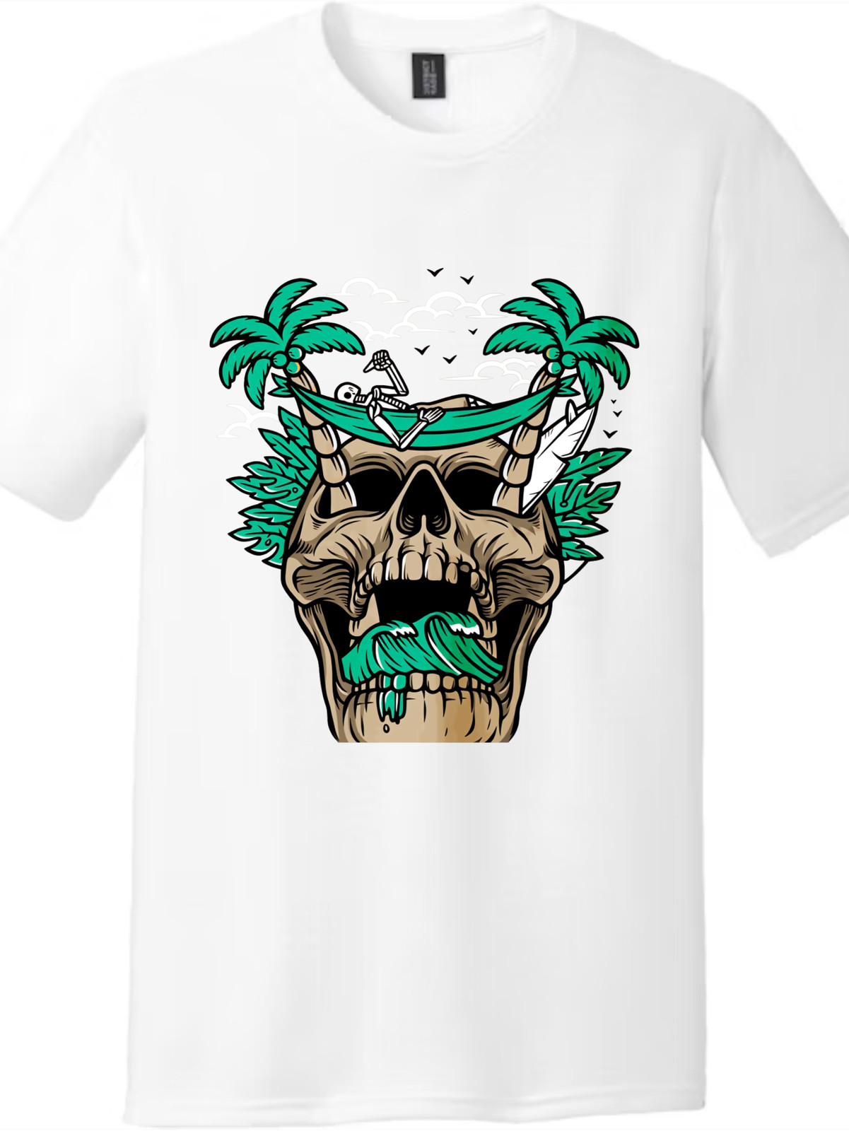 Tropical Skull Skeleton Hammock Graphic T-Shirt Unisex Beach Casual Tee