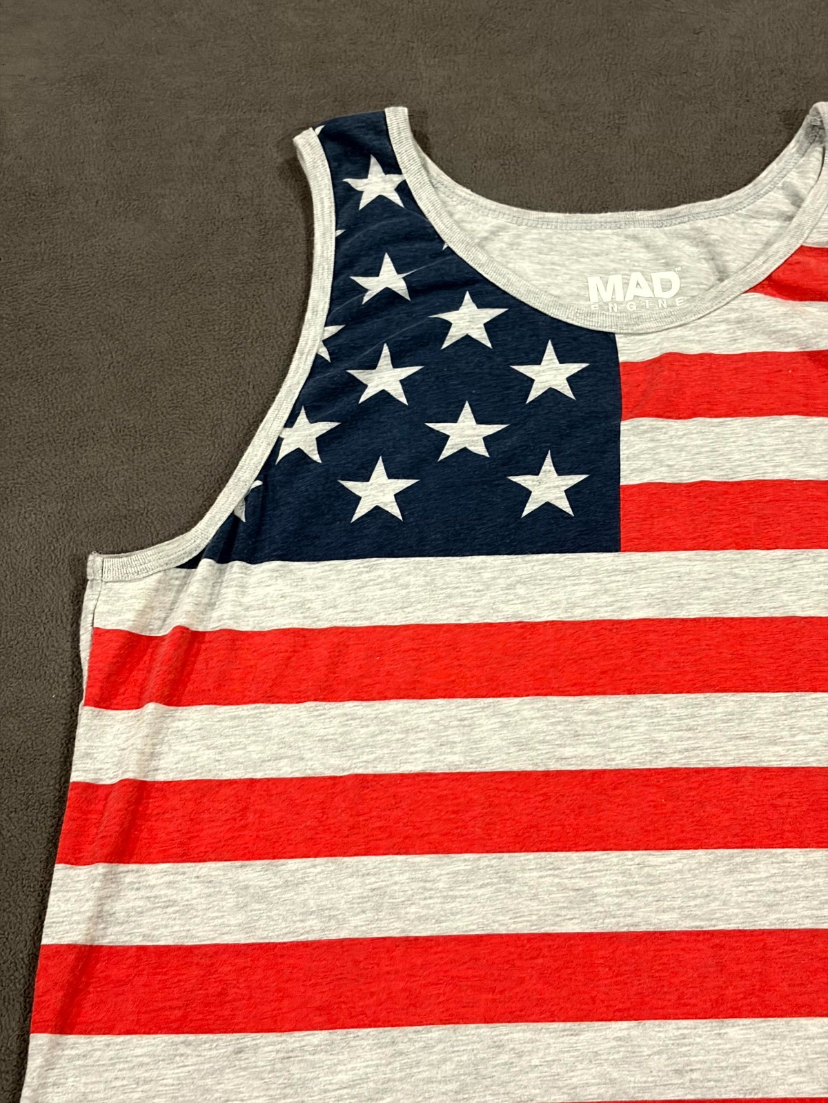 Mad Engine Tank Top Mens Large Multicolor Striped American Flag Graphic Print