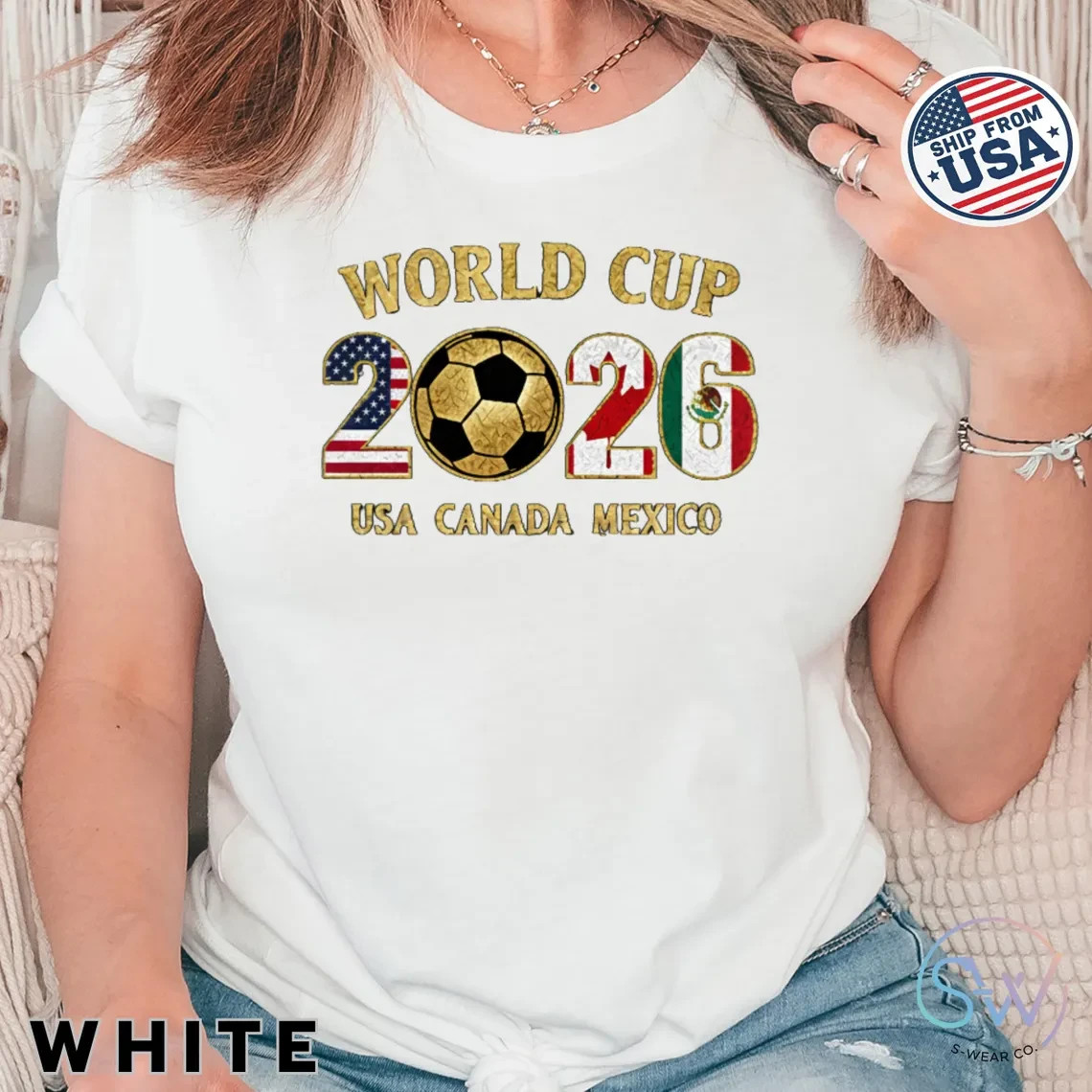 World Cup 2026 USA Canada Mexico Soccer Graphic T-Shirt Football Fan Tee Black