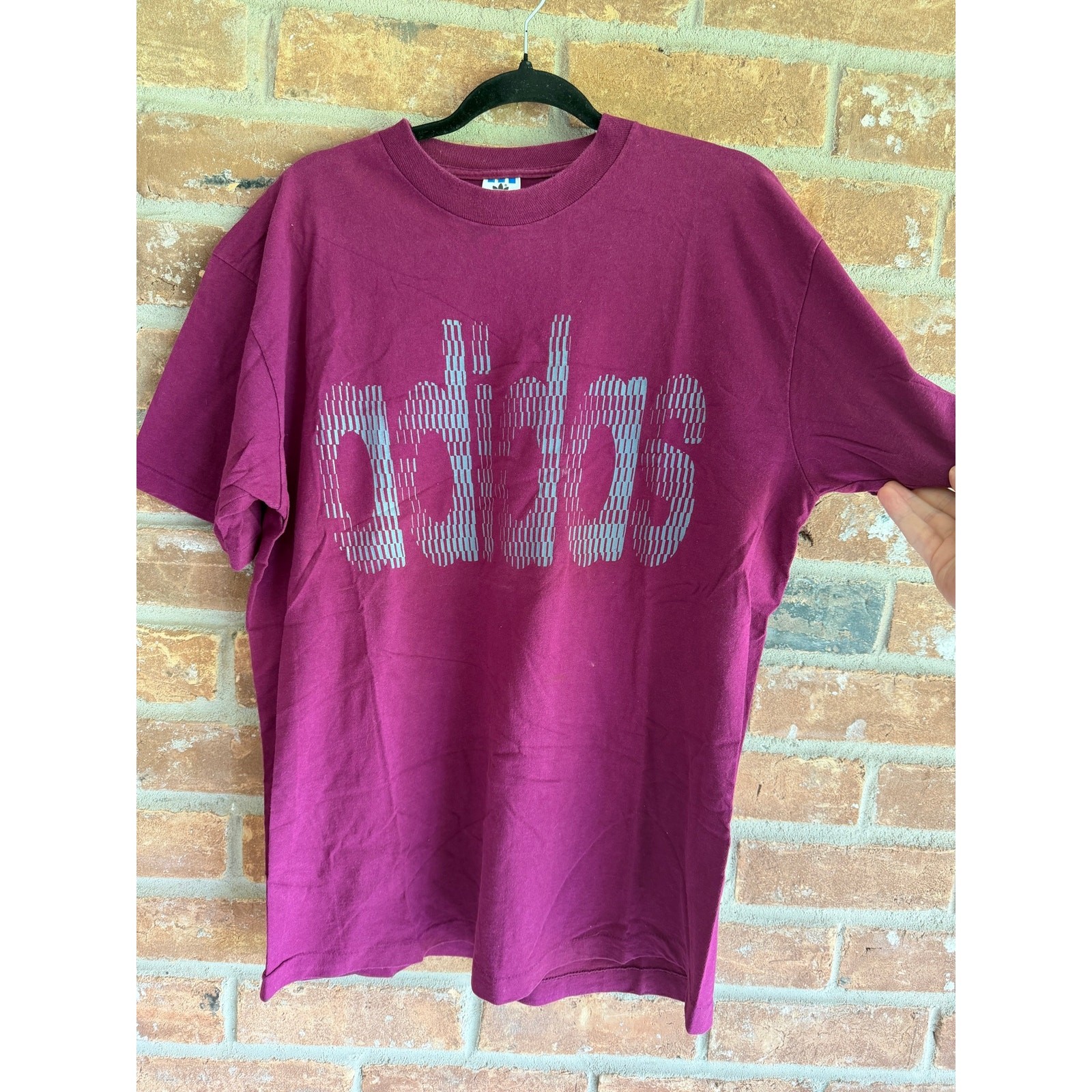 Vintage Adidas Originals Single Stitch USA Made Trefoil Tee Large Burgundy