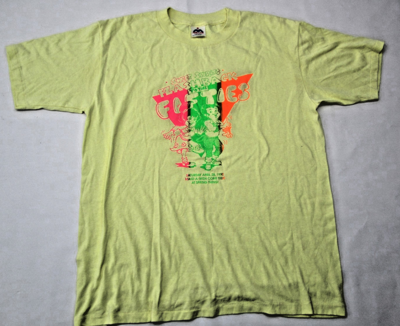 Vintage 1990 Flashback to the Fifties Neon T-Shirt Miller USA XL Make-A-Wish