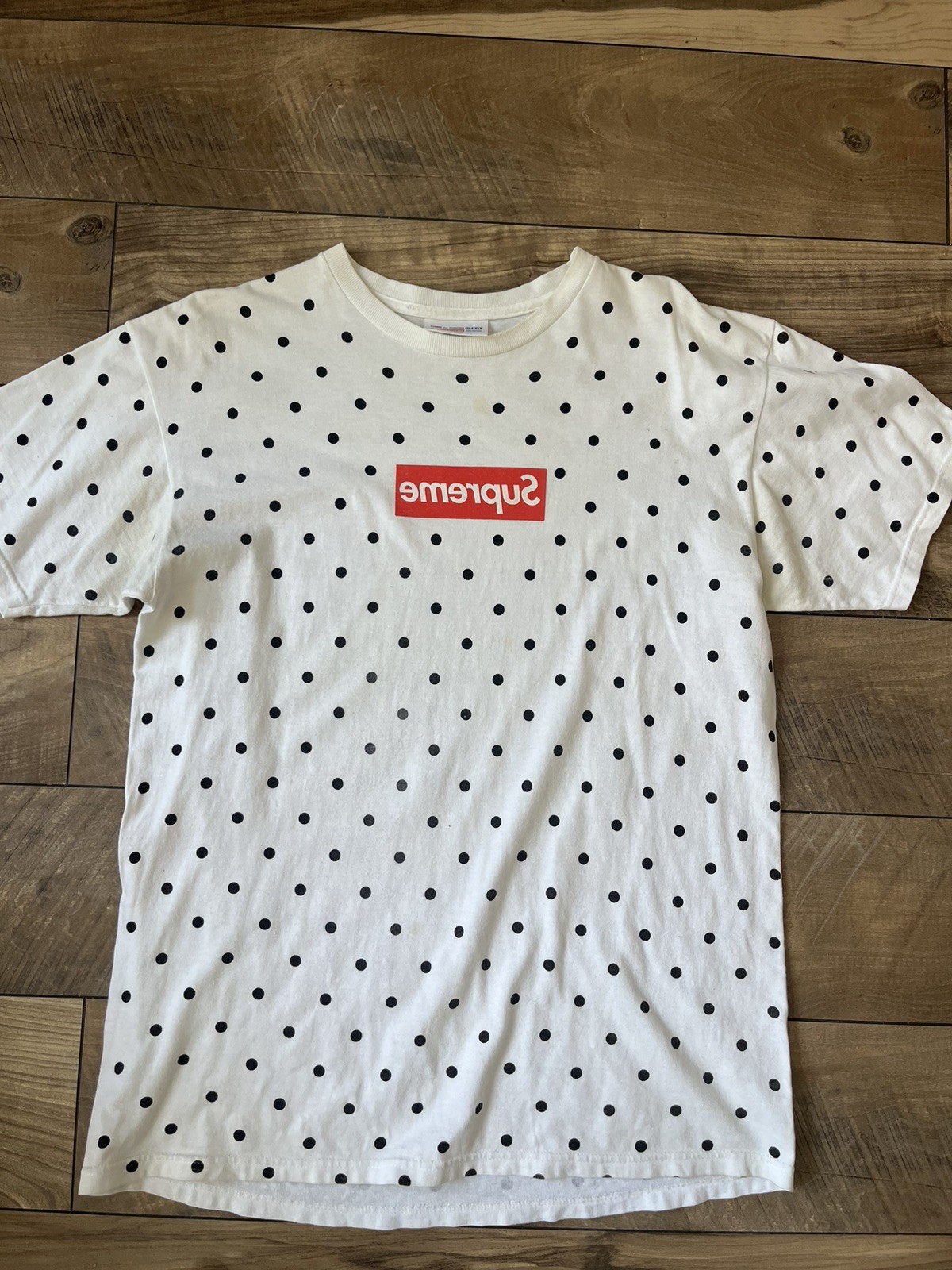 Supreme x Comme Des Garcons Box Logo Tee Shirt White with Polka Dot