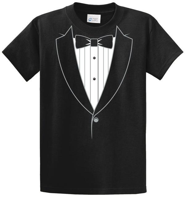Black Tie Tuxedo Printed Tee Shirts in Big and Tall and Regular Sizes