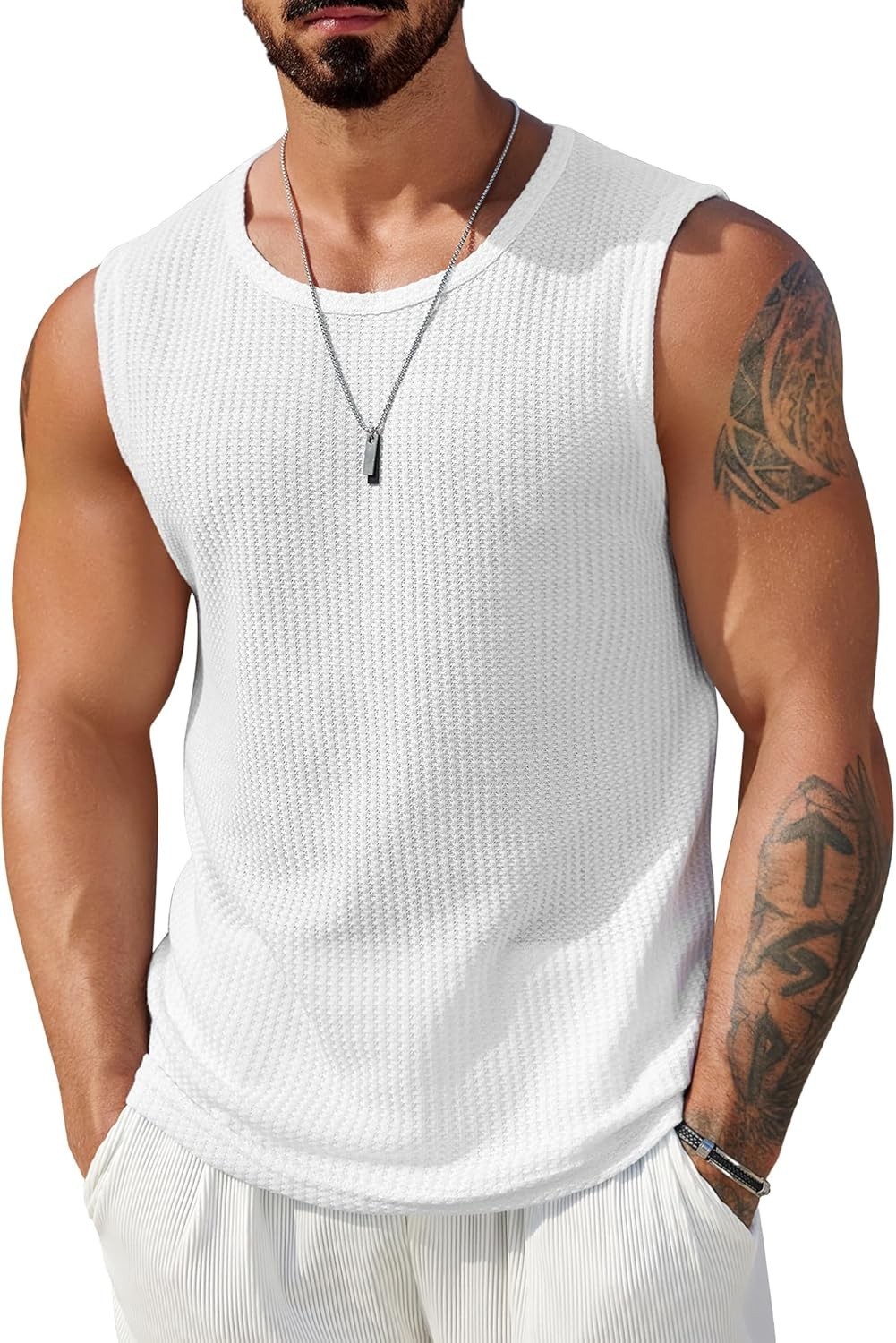 Mens 2 Pack Waffle Knit Tank Tops Sleeveless Breathable Summer Muscle Tee