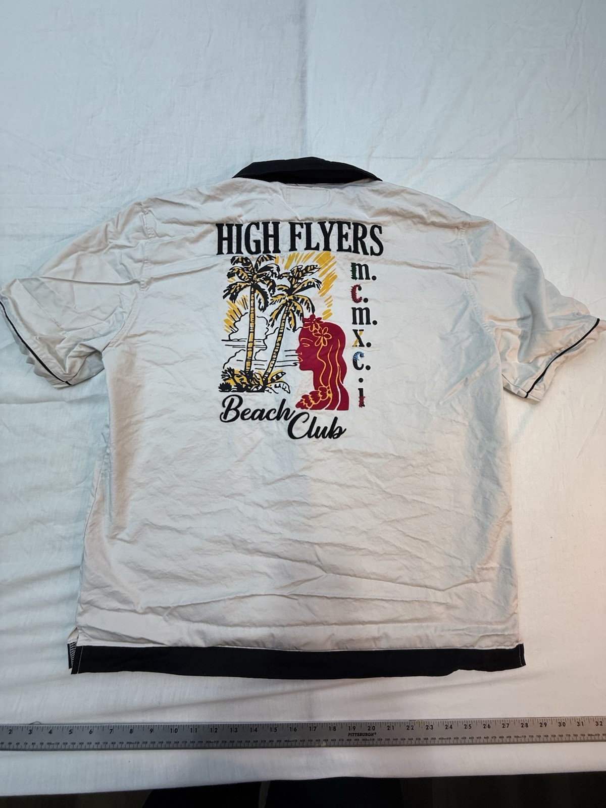 Smoke Rose Satin Lounge Beach Shirt- Chalk / XL Beach Club Palm Trees/