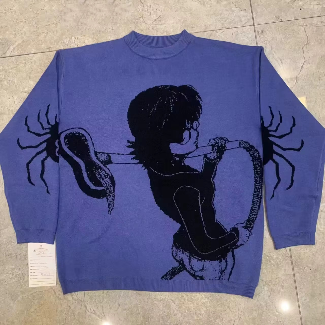 Japanese Anime Cartoon Print Loose O-Neck Pullover Unisex Vintage Casual Long-Sl