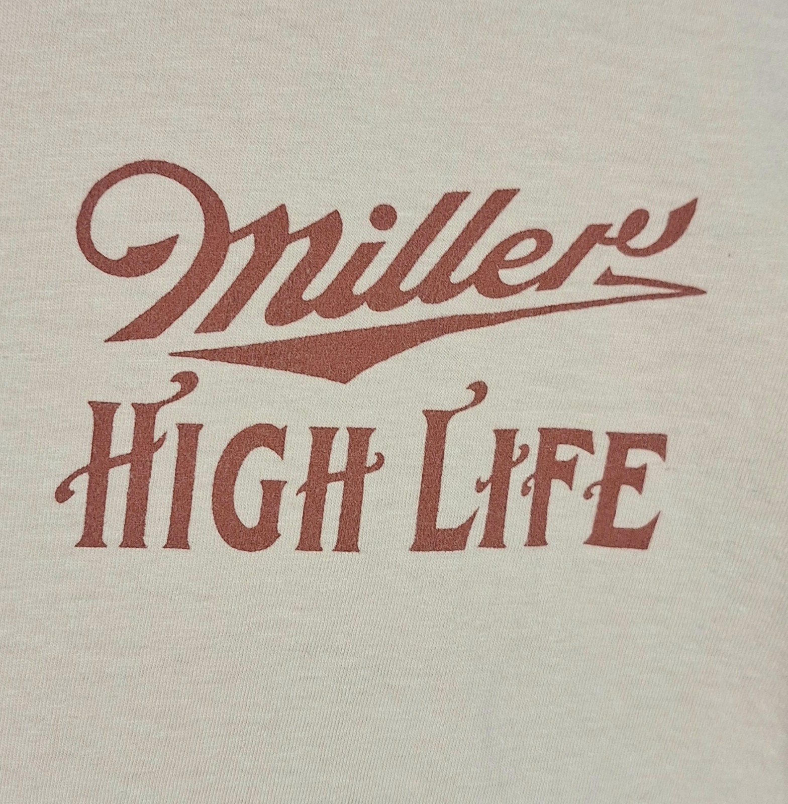 Miller High Life Beer Graphic Tshirt Mens L Short Sleeve Crew Neck Beige Cotton