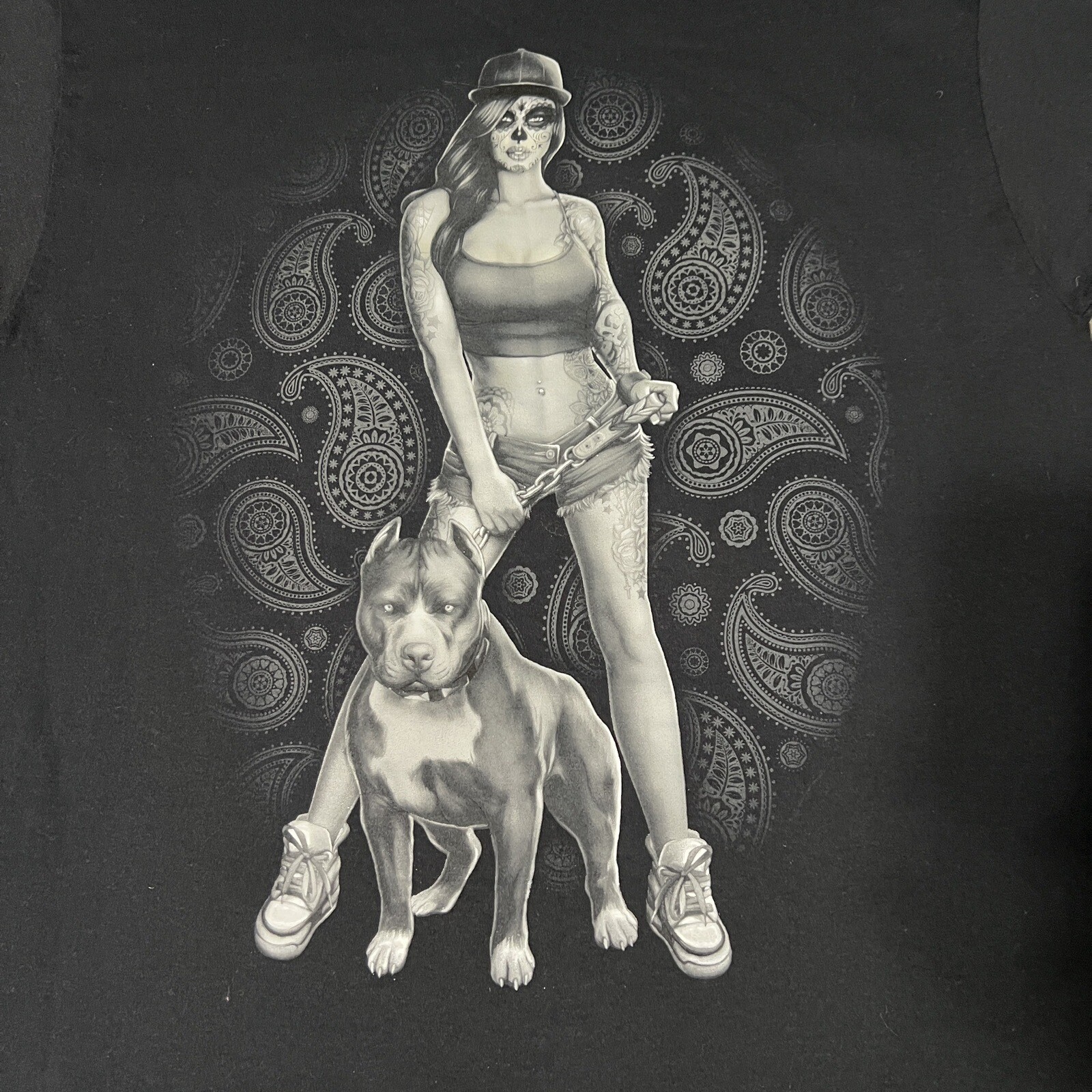 Fruit Of The Loom Tshirt Shirt Dog Tatted Woman Sugar Skull Make Up New Large