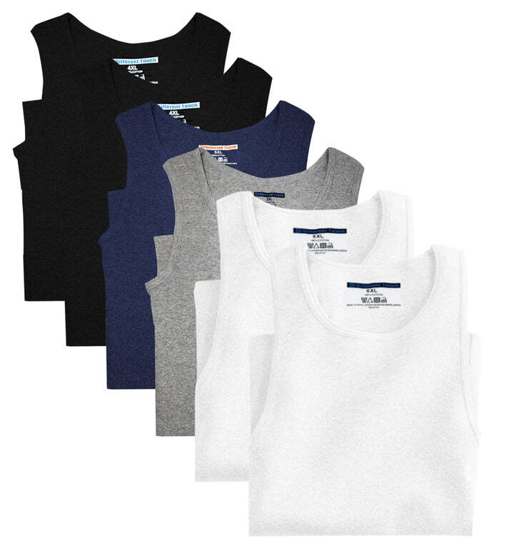 Men Big and Tall Muscle Ribbed Undershirts Tank Tops Underwear A-shirts 6 Pack