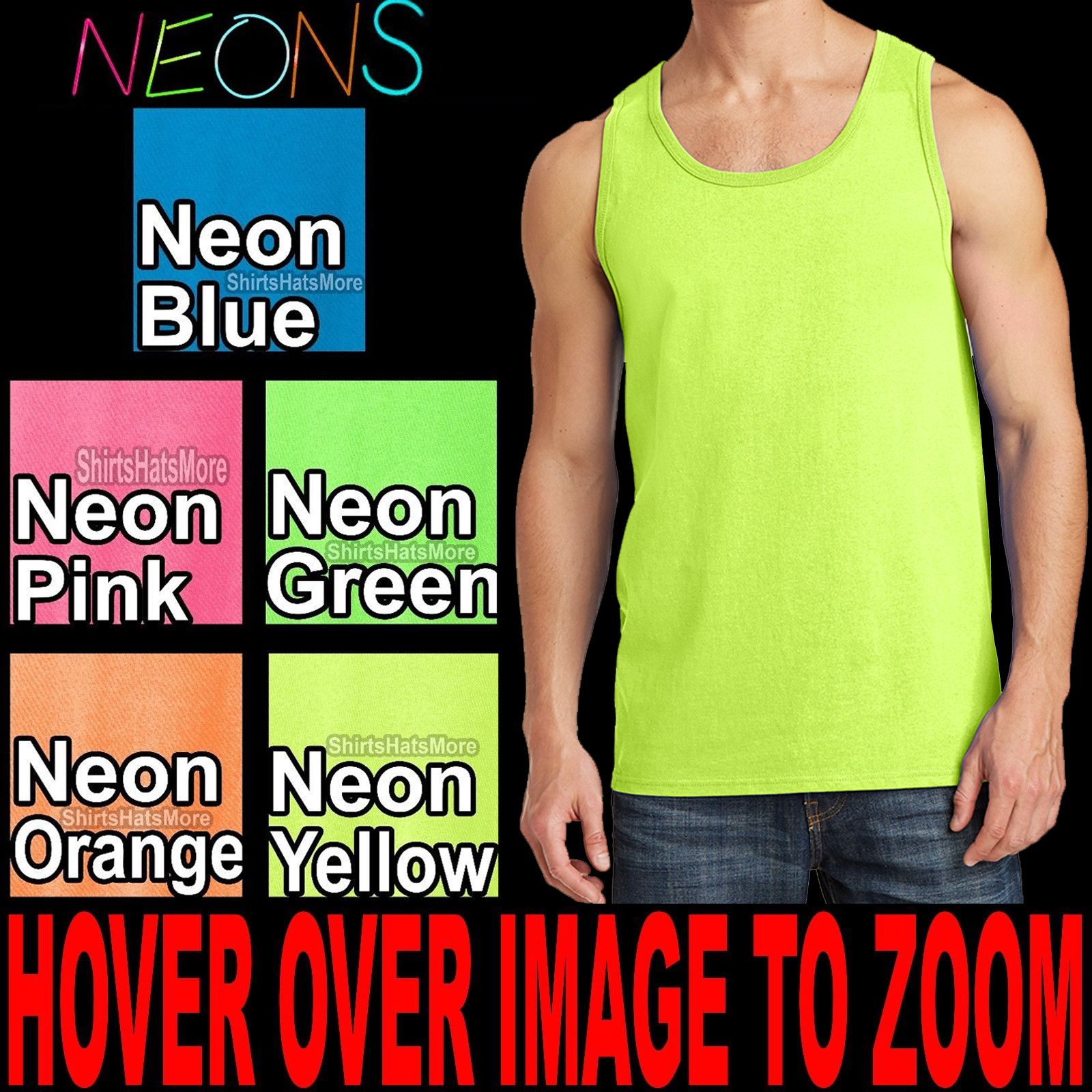 BIG MENS Solid Tank Top Preshrunk Cotton Blend NEONS S M L XL 2XL 3XL 4XL NEW