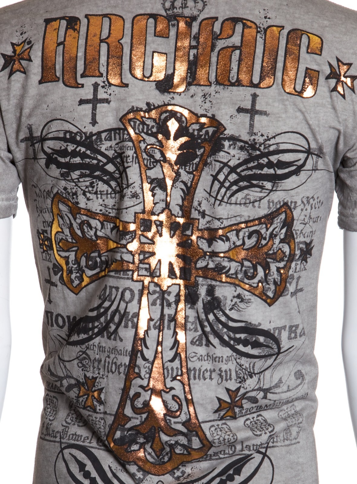ARCHAIC by AFFLICTION Grey Oil Stain OTLEY Short Sleeve Slim Fit Y2K T-shirt NWT