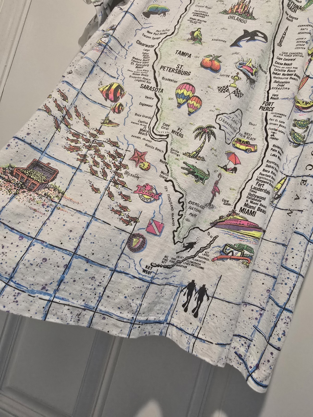 Vintage Florida AOP Shirt Single Stitch Large LocoMoFo Colorful Fun Map USA 90s