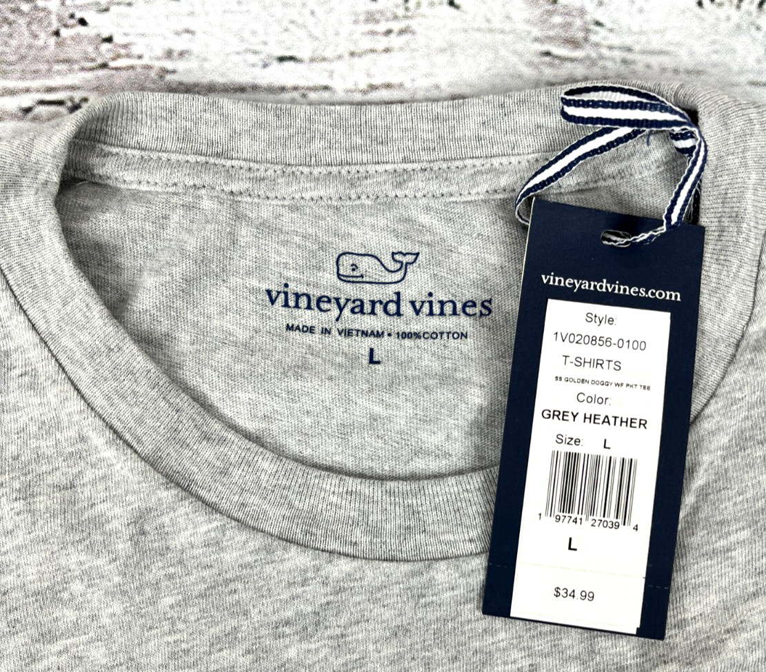 Vineyard Vines Men’s Golden Retriever Dog Whale Gray T-Shirt Size Large – NEW