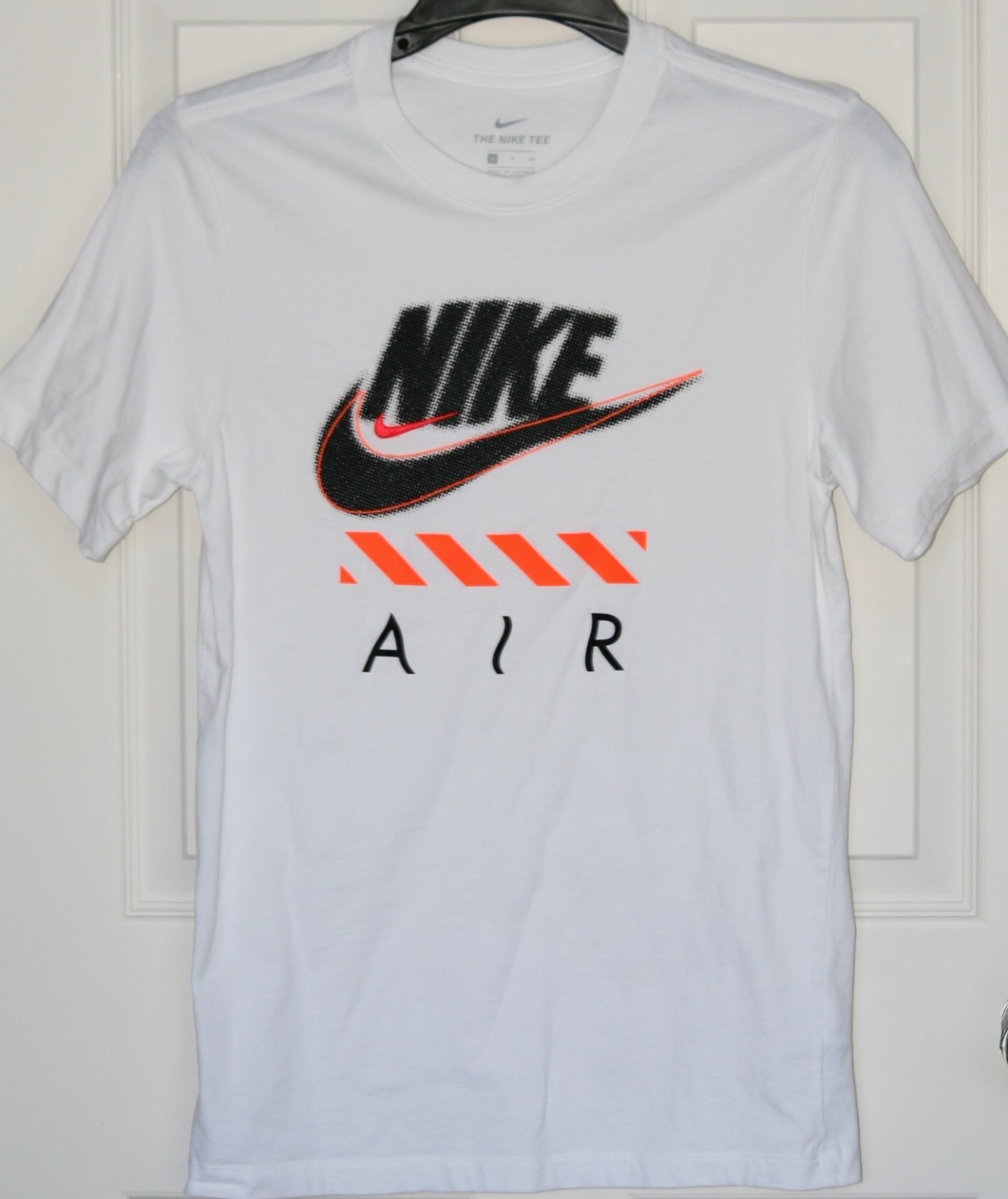 Nike Air Graphic Tee Shirt White Black Orange Size Small 100% Cotton ShortSleeve