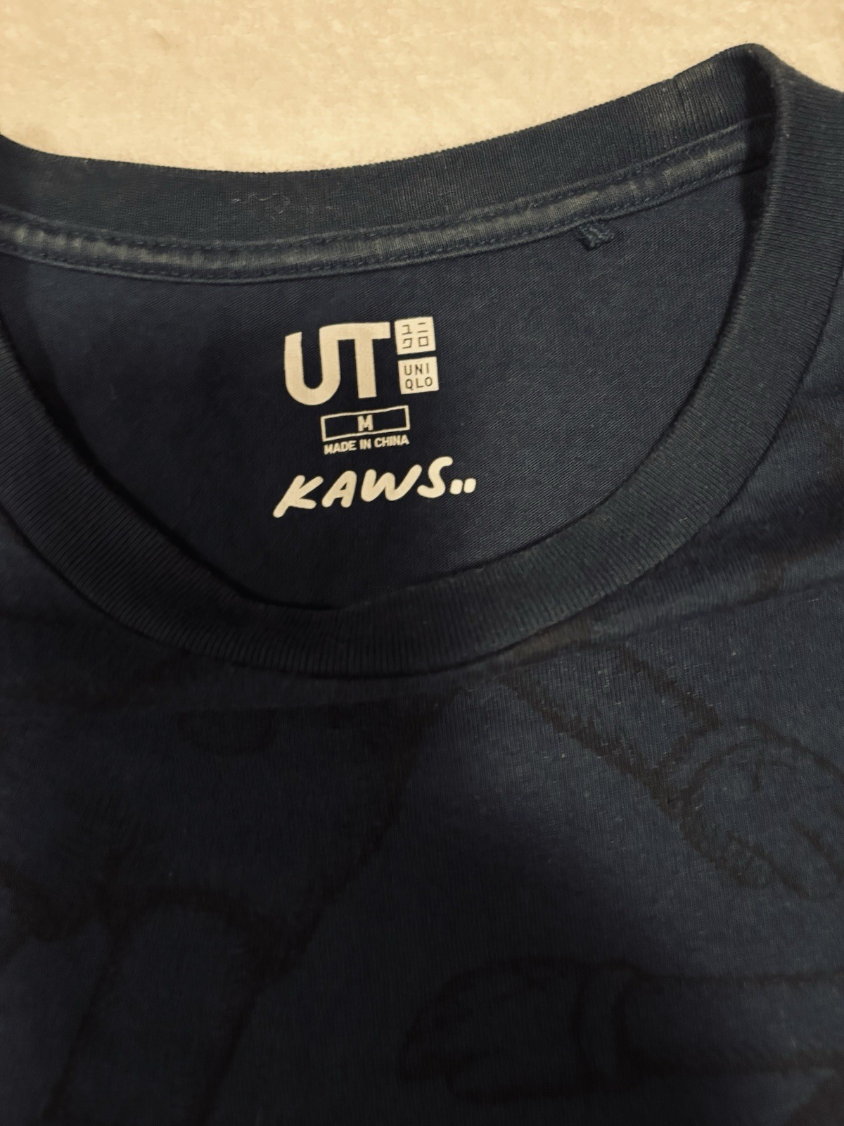 KAWS All Over Print Crew Neck Companion Blue Uniqlo UT Size M Slim Fit