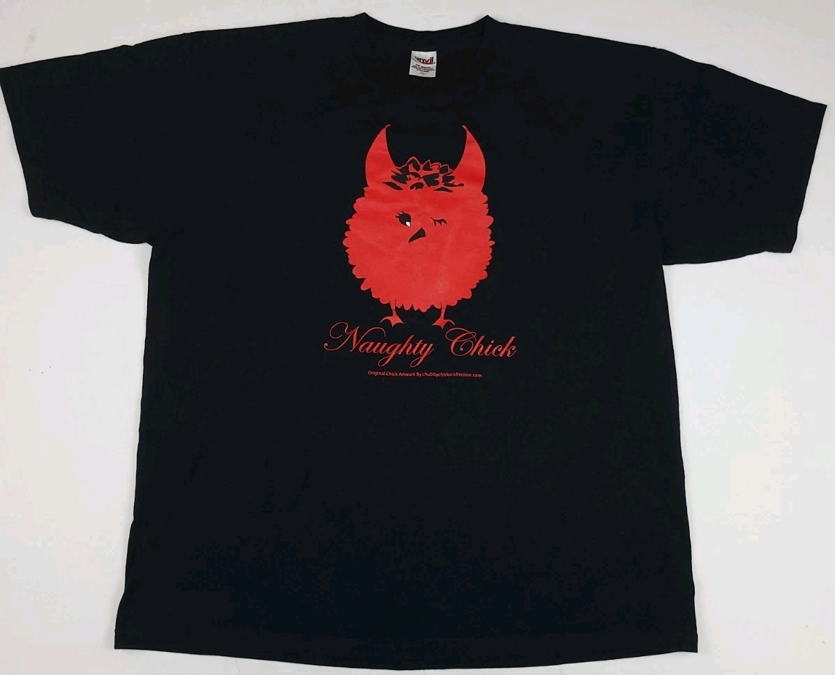 Vintage Y2k Naughty Chick Print T Shirt Art Artwork Chubby Chicks Black USA XL