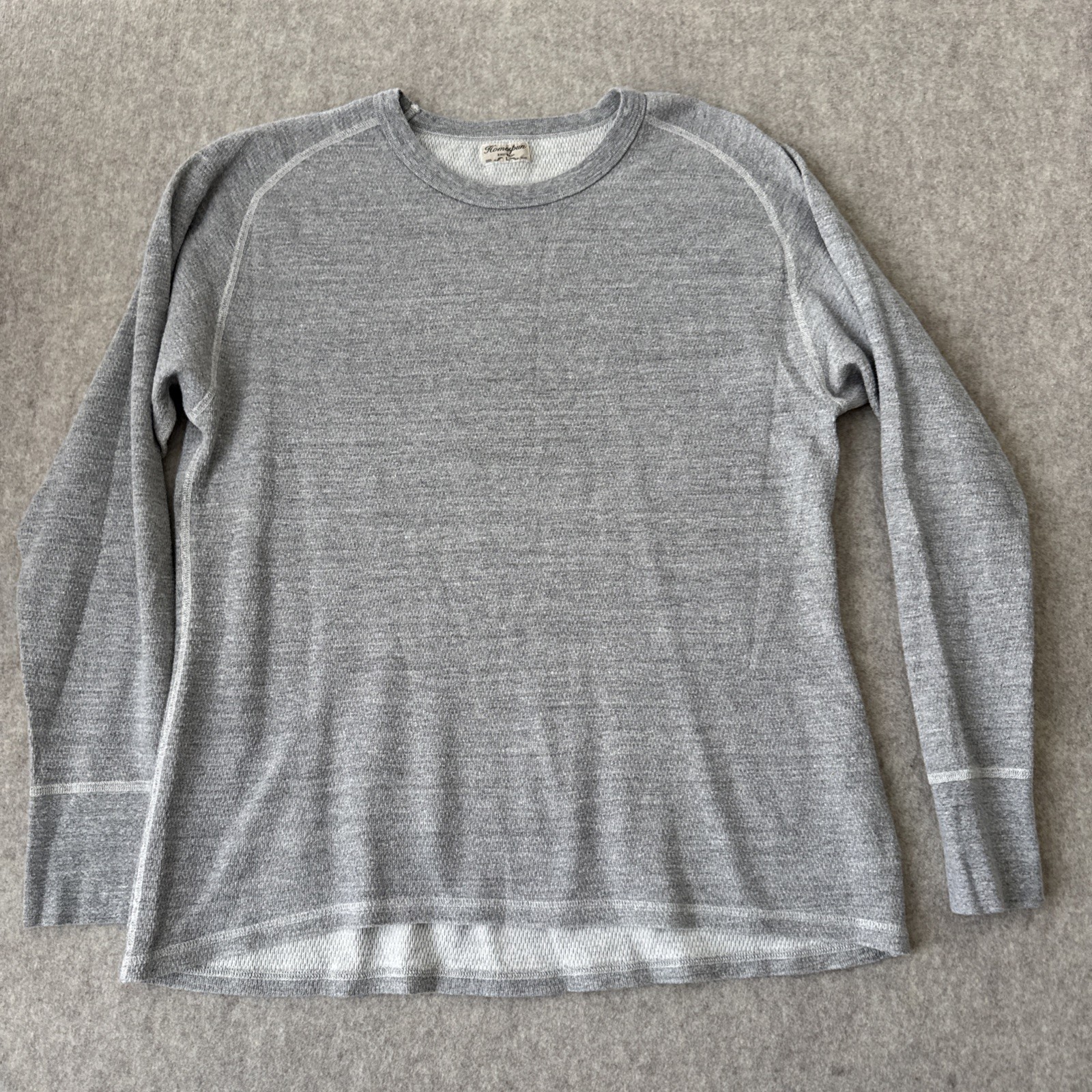 Homespun Knitwear Thermal Crewneck Shirt Mens Large Gray Cotton Long Sleeve