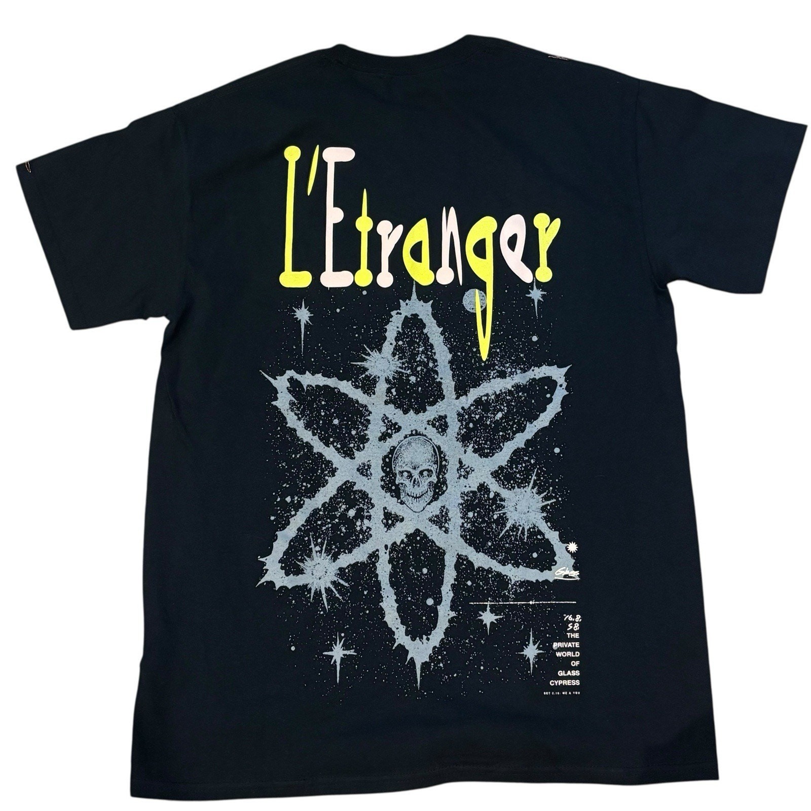 Glass Cypress Black Tee L’Entranger Skull Back Graphic Beads Small NWOT