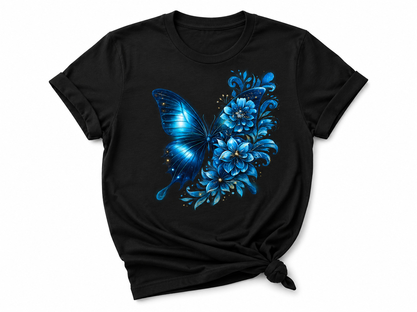 Blue Butterfly Floral Graphic T-Shirt Nature Lover Gift Women Boho Tee