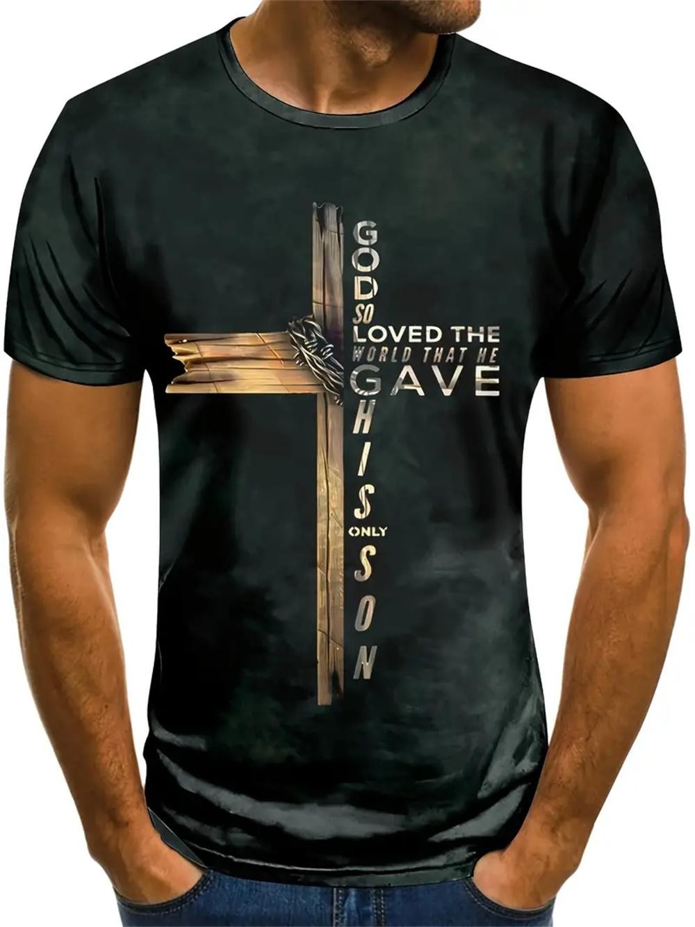 Christian Mens Clothing T Shirts Oversized T Shirt Gothic Jesus Christ Cross 3D