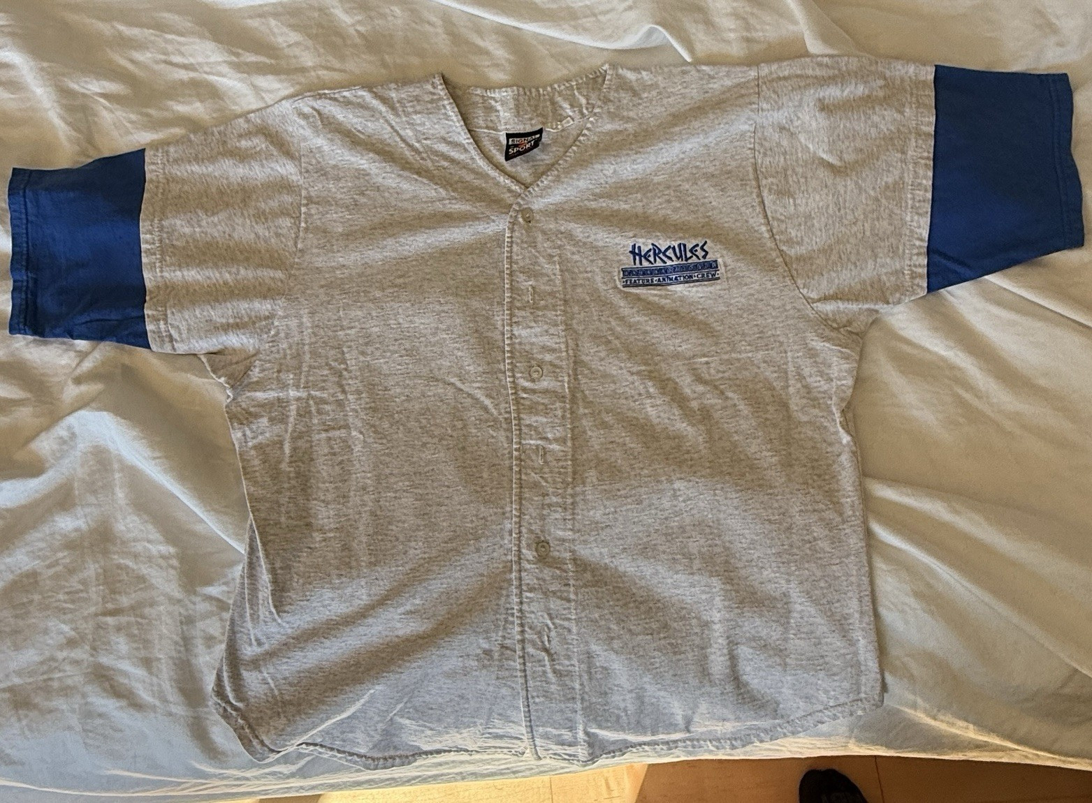 RARE Vintage 1997 Disney HERCULES Feature Animation Crew Baseball Jersey XL size