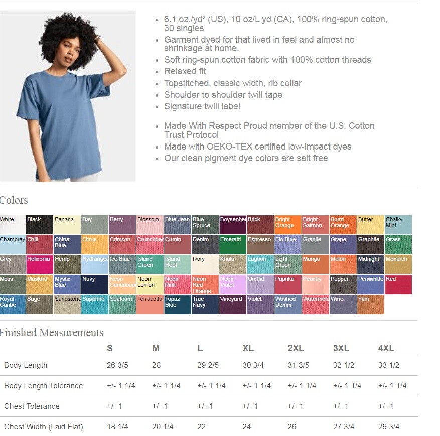 Comfort Colors Garment-Dyed Heavyweight T-Shirt 1717 XL 2XL 3XL 100% Cotton