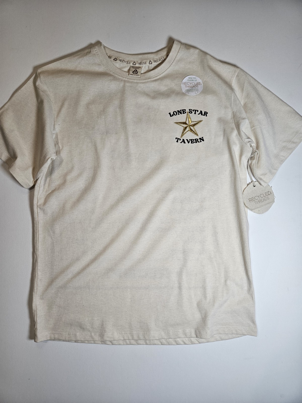 Recycled Threads Lonestar Tavern T-shirt Mens Medium Beige Tee Eco Friendly