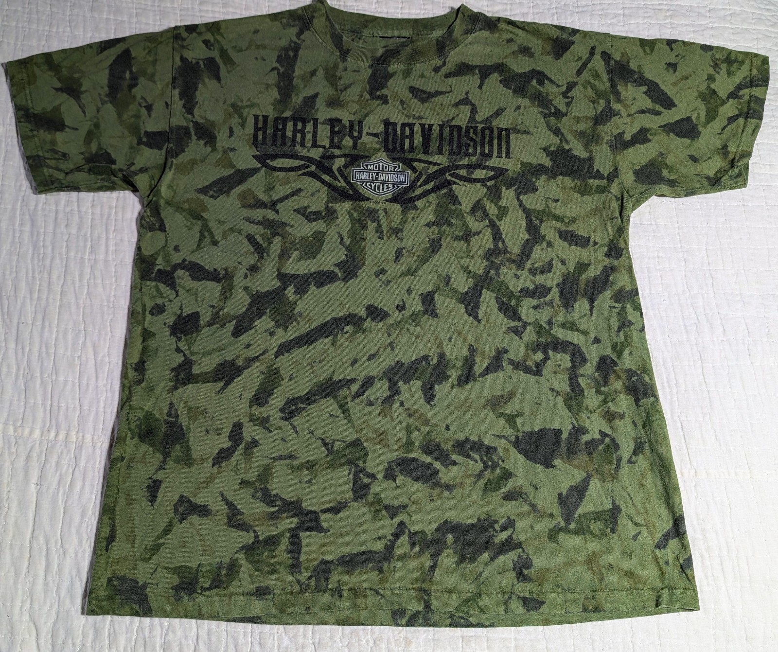 RARE Harley Davidson GHOST TOWN Men’s L (No Tag) Green Crinkle Dye Y2K NC Eagle
