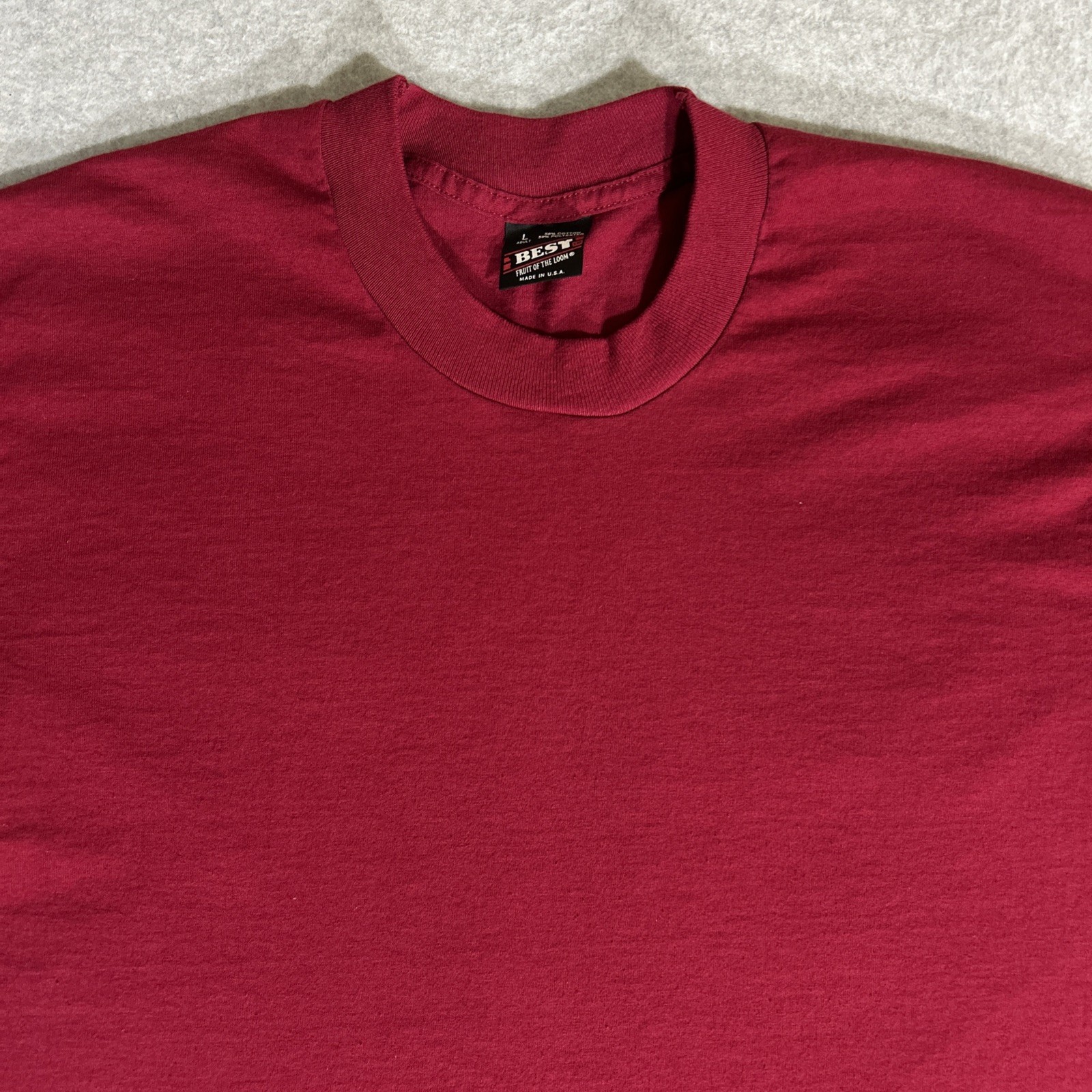 Vintage Fruit of the Loom Best Maroon Red Plain Blank 50/50 Blend T-Shirt Large