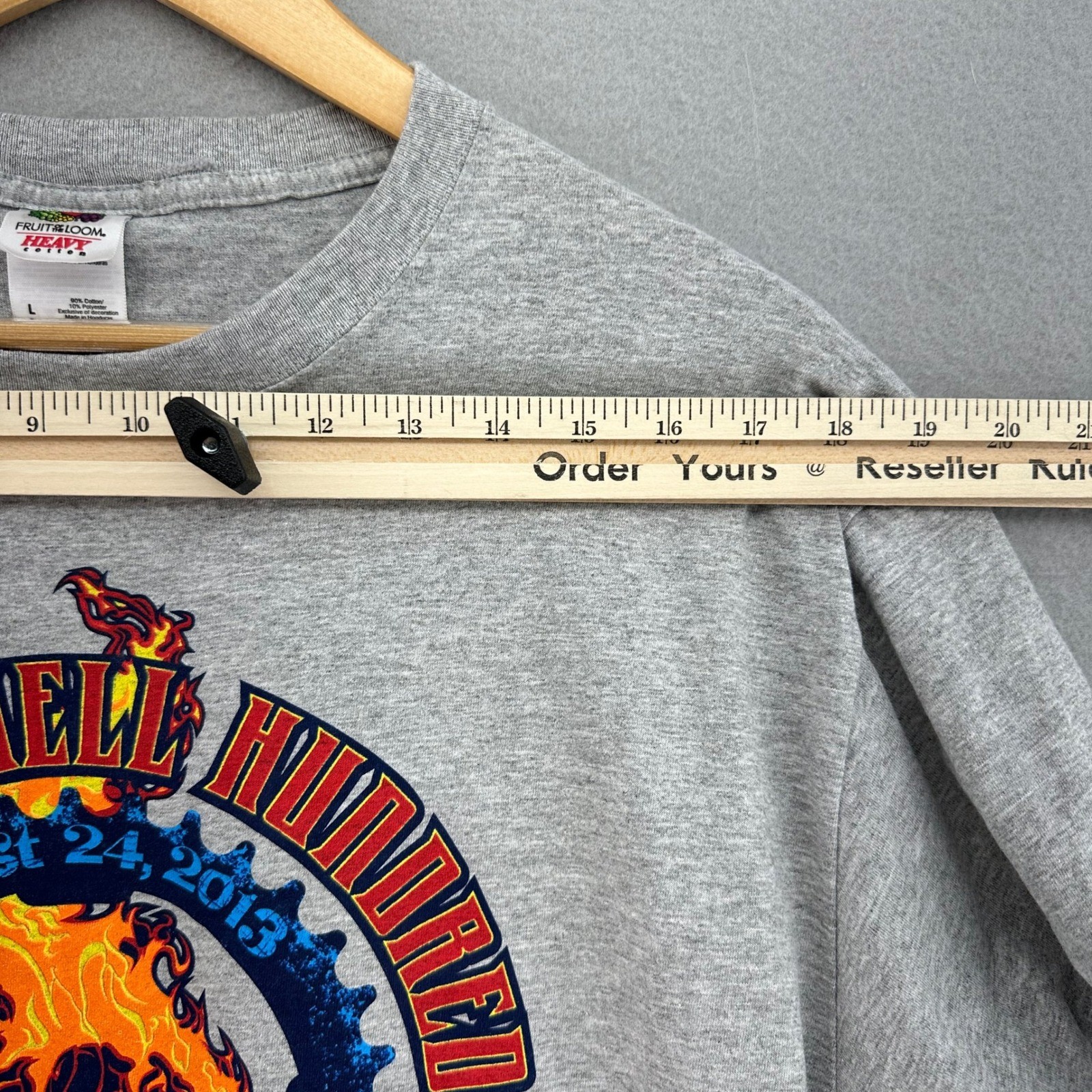2013 Skull Hotter’N Hell Hundred Bike Race Shirt Gray Mens L Double Sided Biker