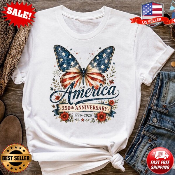 America 250 Butterfly Shirt, Patriotic 250th Anniversary 4th July T-Shirt S-5XL