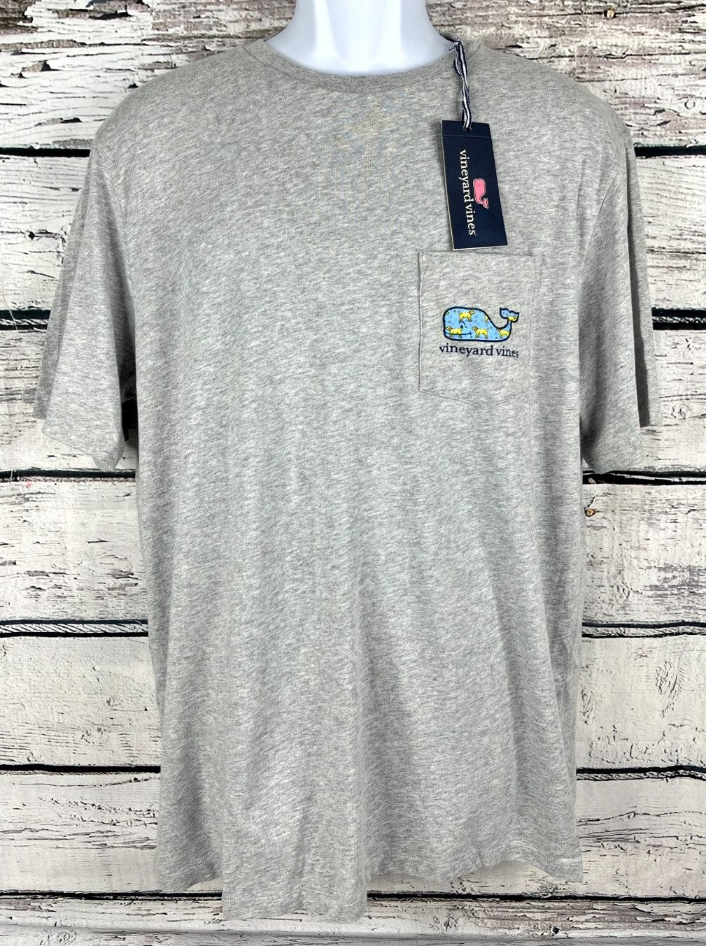 Vineyard Vines Men’s Golden Retriever Dog Whale Gray T-Shirt Size Large – NEW