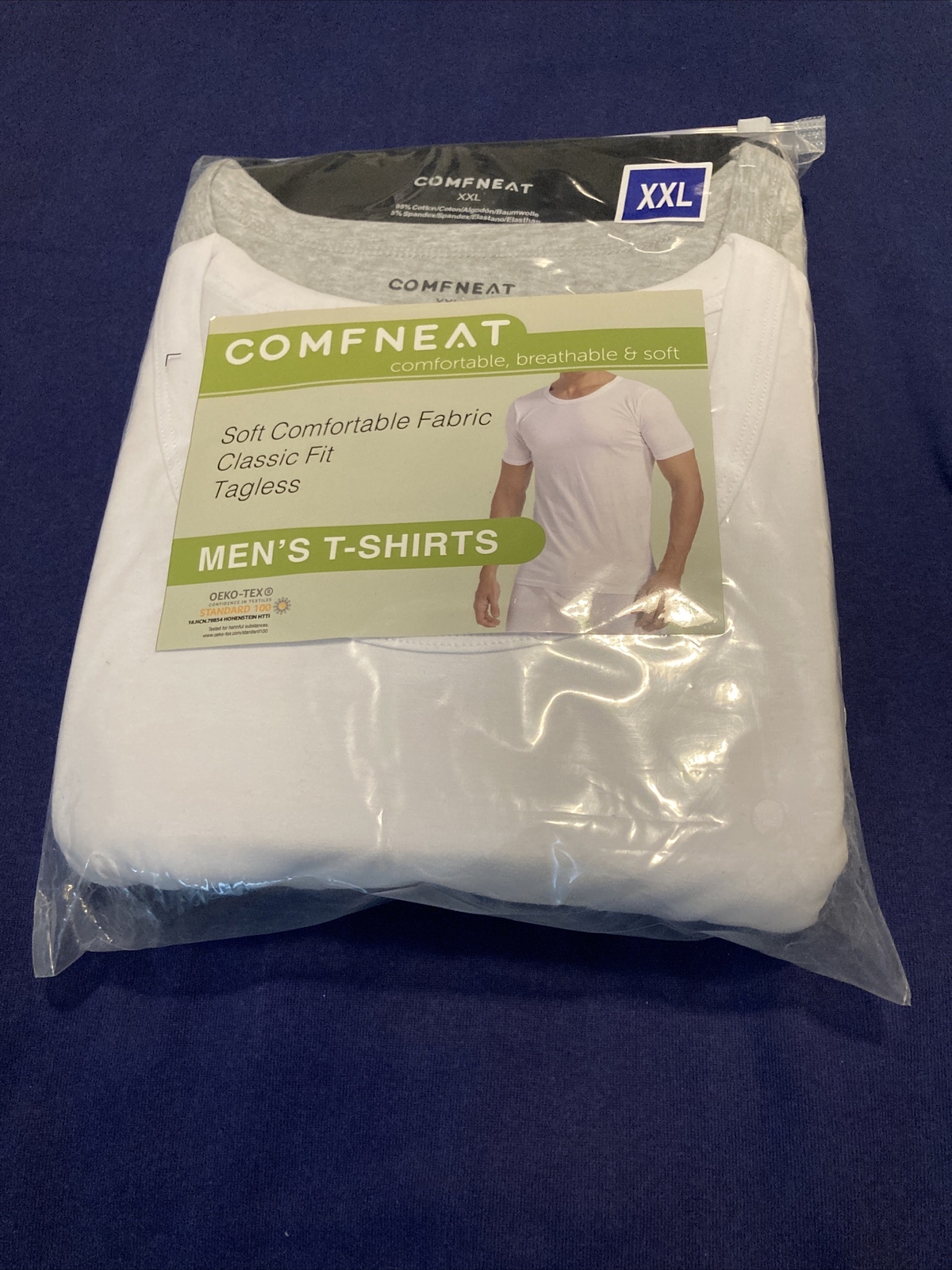 Comfneat Men’s 3-Pack Undershirts Cotton Spandex StretchyWhite gray and black