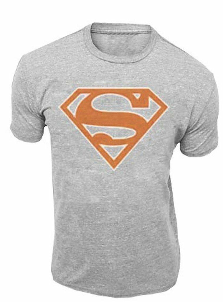 Adult Men’s Superman Vermilion Red and White Shield Heather Gray T-Shirt Tee